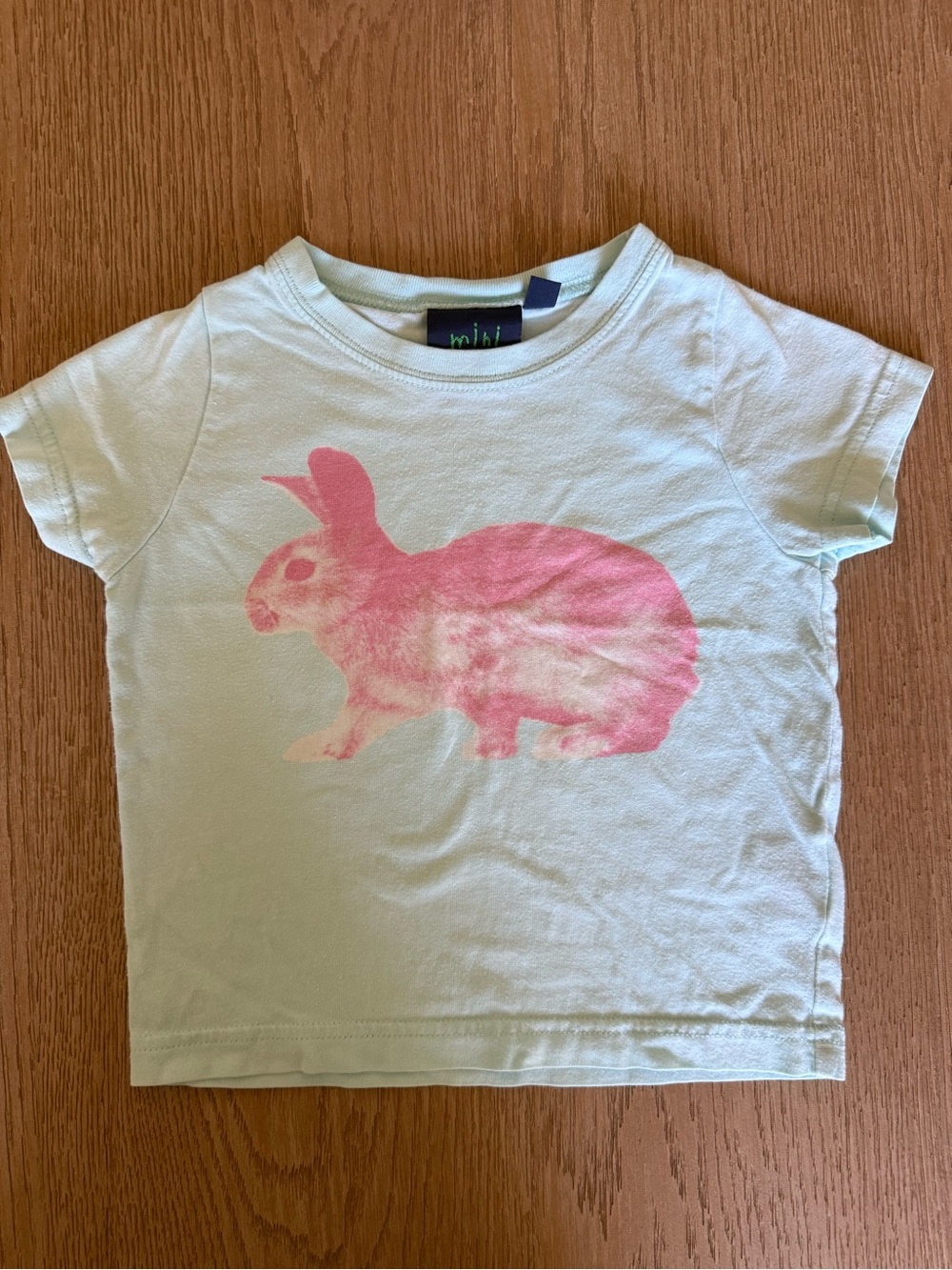 Girls Mini Boden Mint Tee with Pink Bunny Print